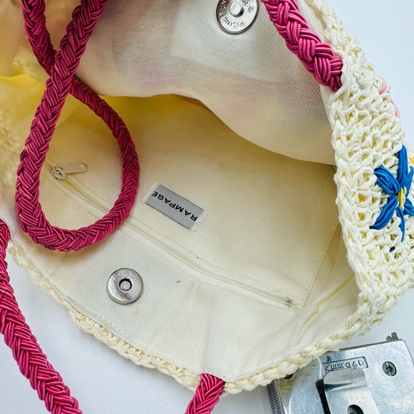 Rampage Y2K Woven Straw Embroidered Floral Mini Tote Shoulder Bag - Picture 7 of 8